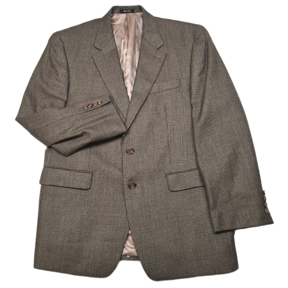 Ralph Lauren‎ Sport Coat Mens 42R 42 Brown Mini Houndstooth Lambs Wool Blazer